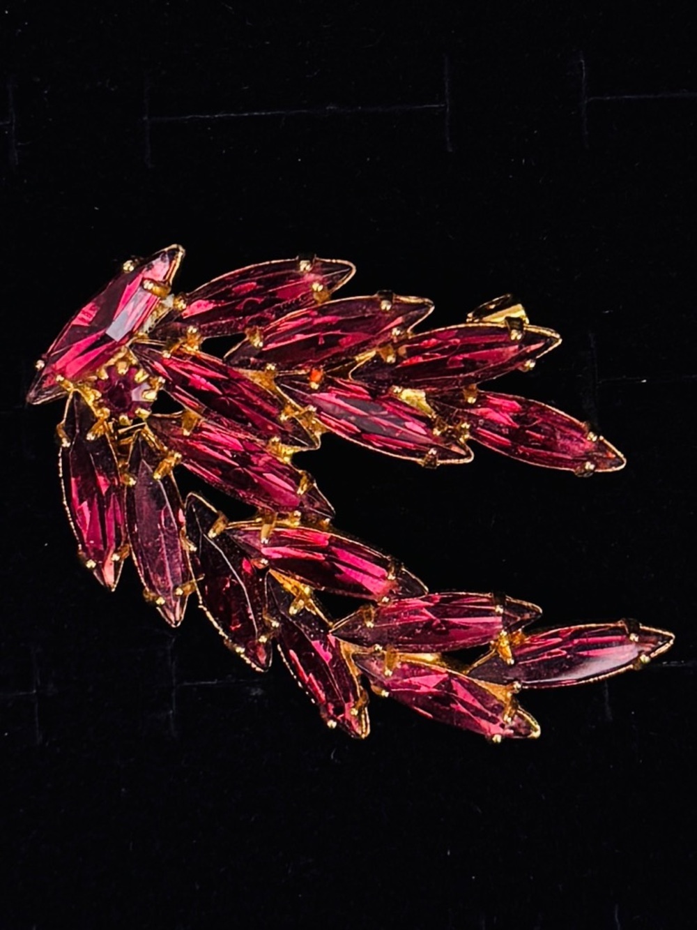 Vintage Pink Plum Colored Marquise Cluster Brooch